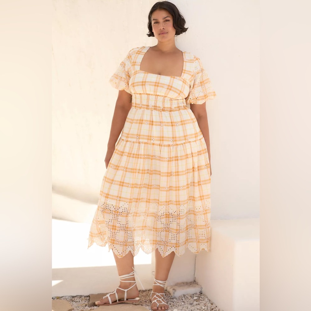 Puff-Sleeve Eyelet Midi Dress - Picture 2 of 15